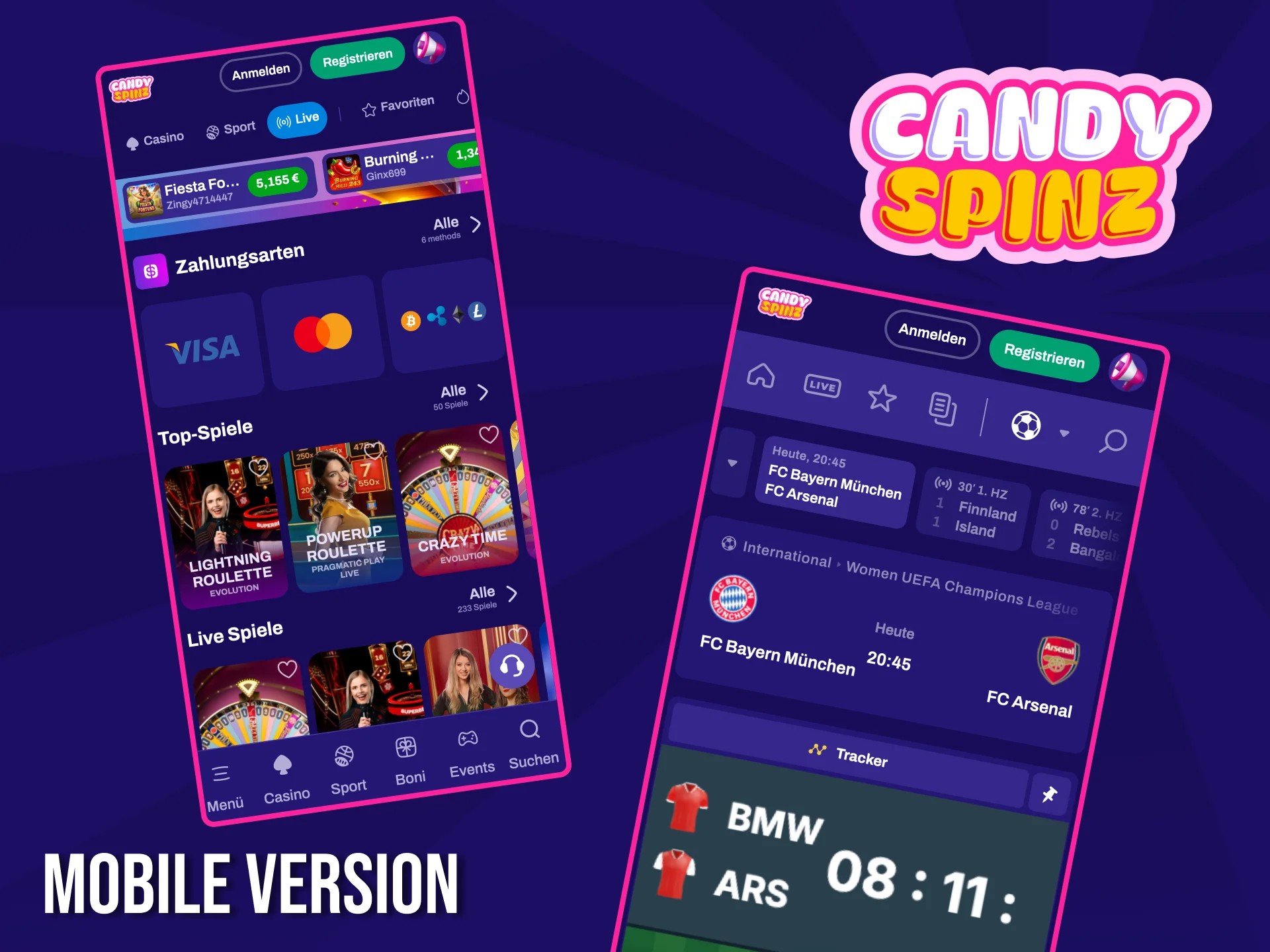 Die Candy Spinz-Website kann überall geöffnet werden, da die mobile Version für Smartphones optimiert ist.