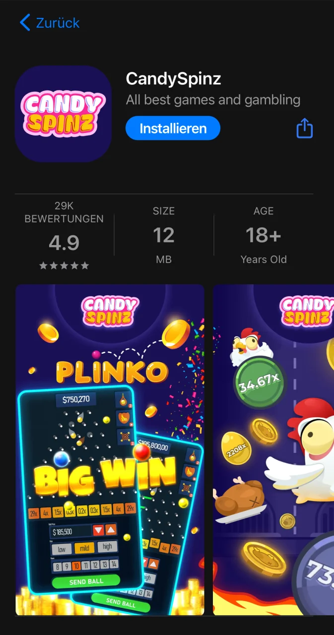 Lade die Candy Spinz App für iOS herunter und spiele direkt von deinem iPhone aus.
