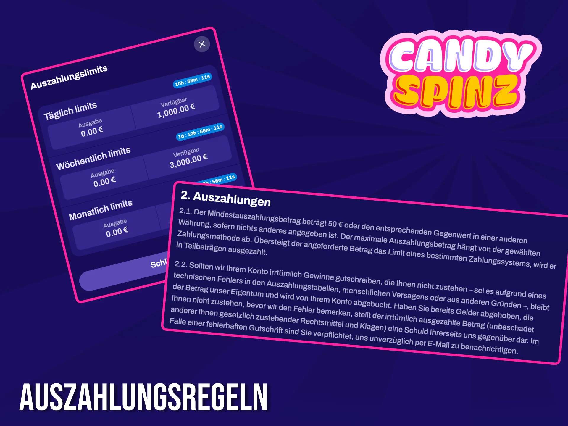Die Auszahlungsbedingungen von Candy Spinz helfen Ihnen, Fehler bei Transaktionen zu vermeiden.